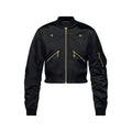 Cropped Ruched-Sleeve Bomber Jacket