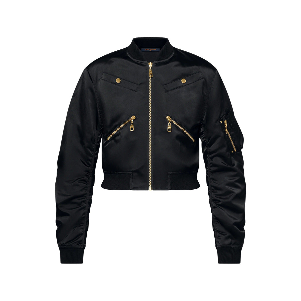 Cropped Ruched-Sleeve Bomber Jacket