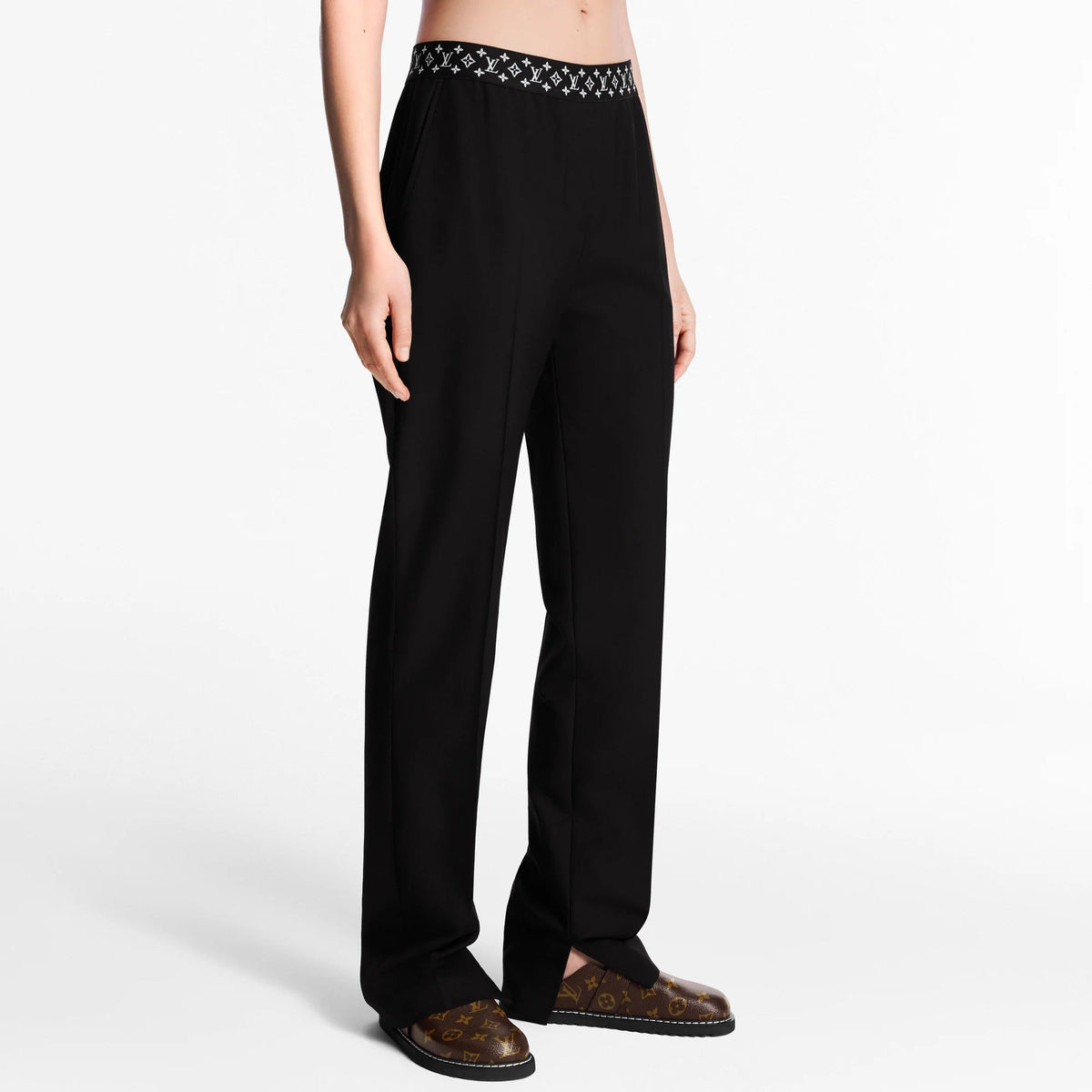 Straight Cut Pants With Monogram Elastic Belt