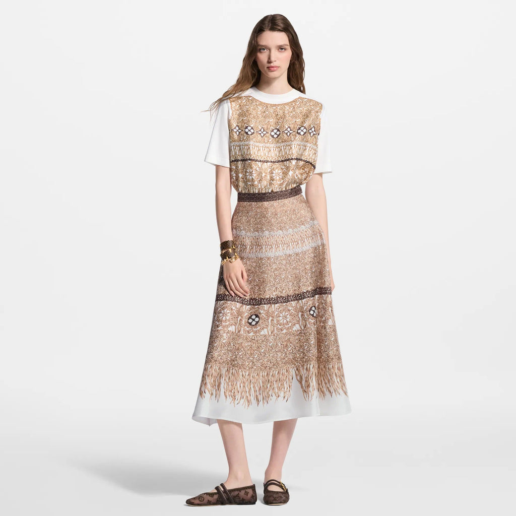 Woven Print Front Knit Top