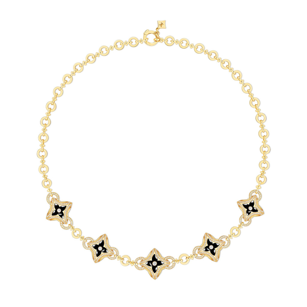 Ever Blossom Necklace, Yellow Gold, Onyx & Diamonds
