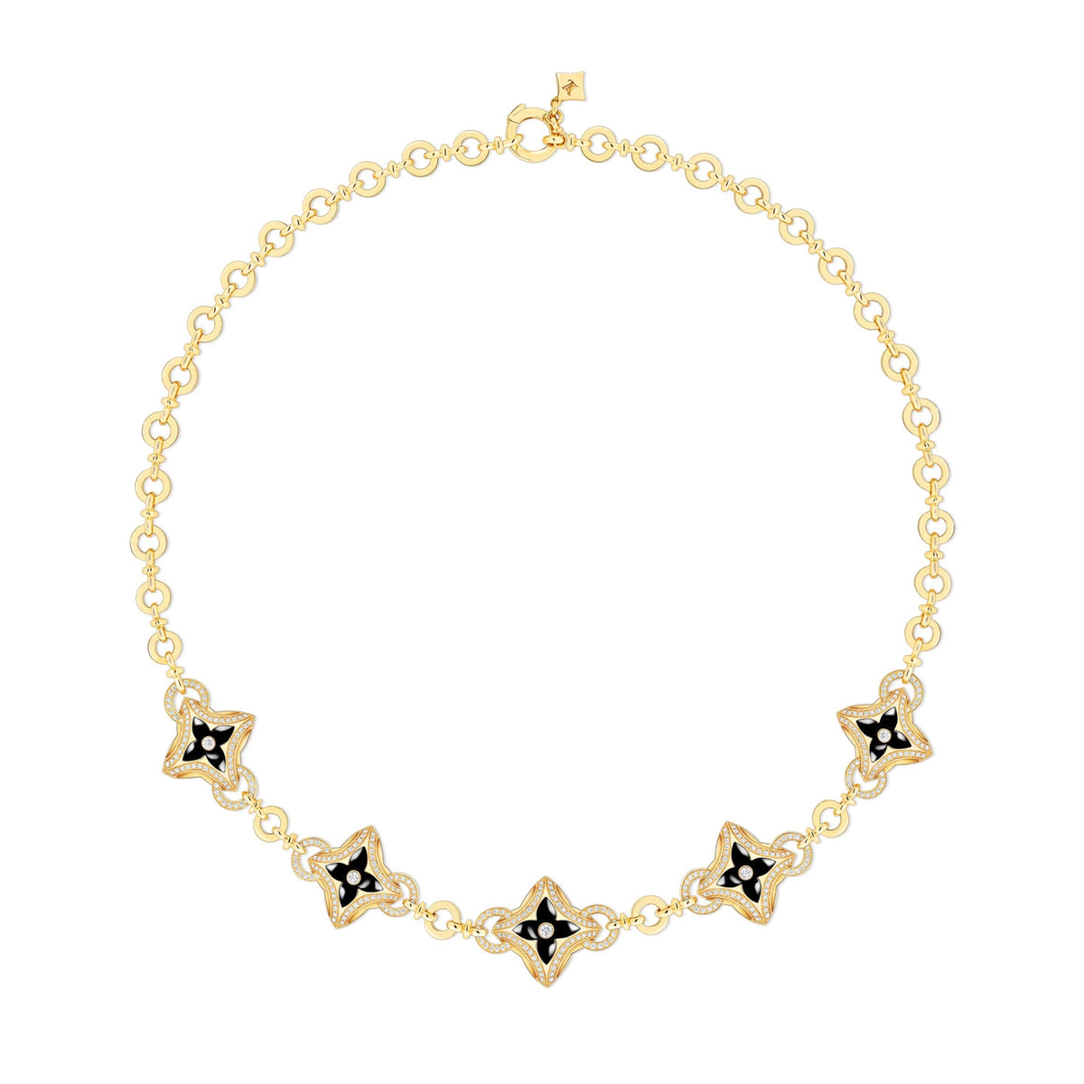 Ever Blossom Necklace, Yellow Gold, Onyx & Diamonds