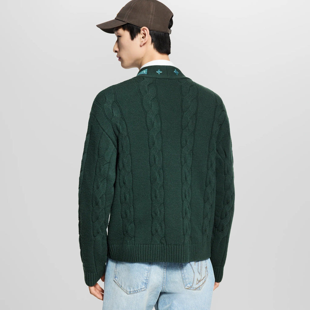 Embroidered Cable Knit Cardigan