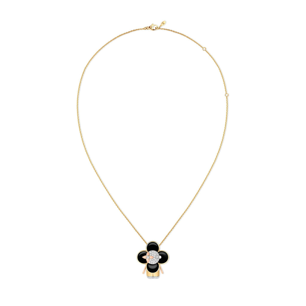 Vivienne pendant, 3 golds, black lacquer & diamonds