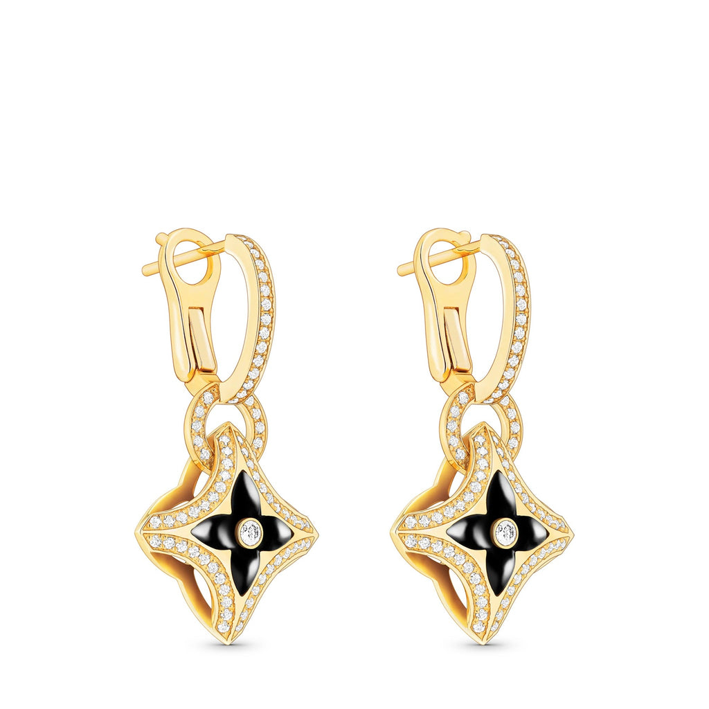 Ever Blossom Earrings, Yellow Gold, Onyx & Diamonds