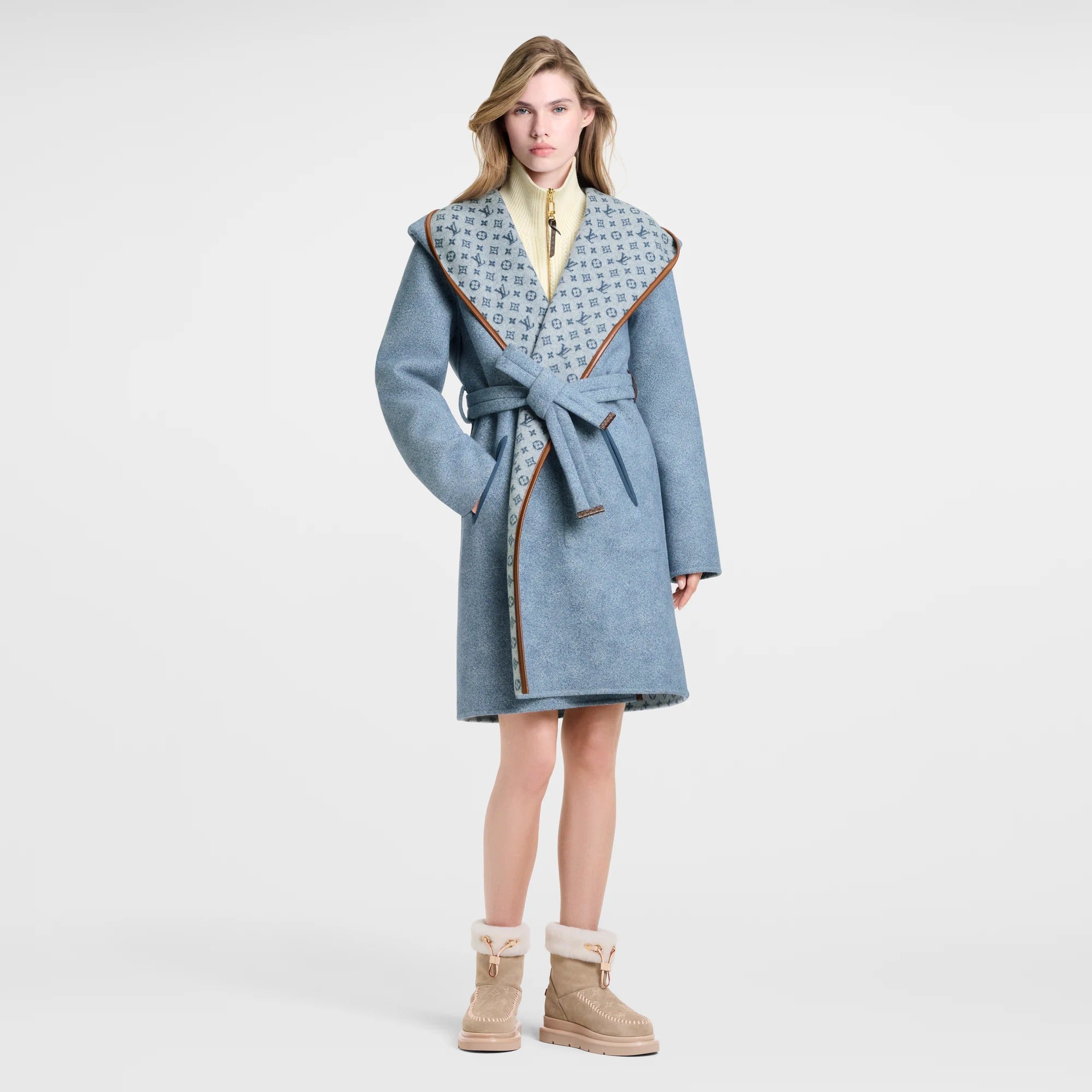 Reversible Signature Hooded Wrap Coat