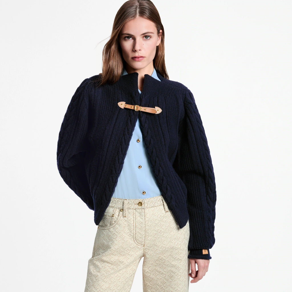 Strap Front Cable-Knit Cardigan