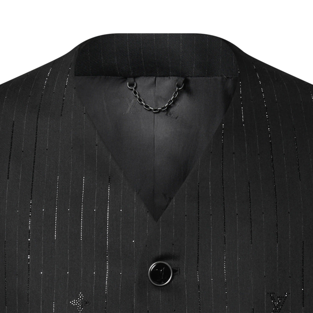 Embellished Pinstripe V-Neck Jacket