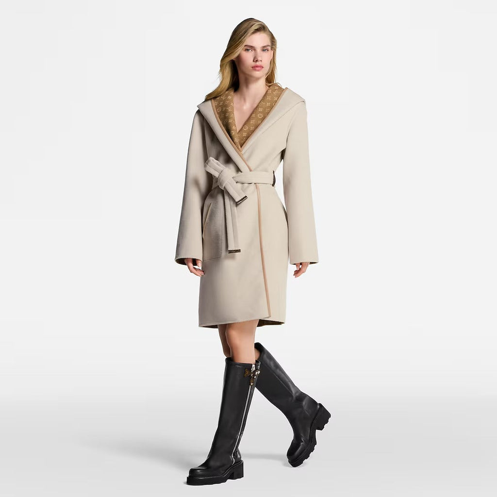 Reversible Signature Hooded Wrap Coat