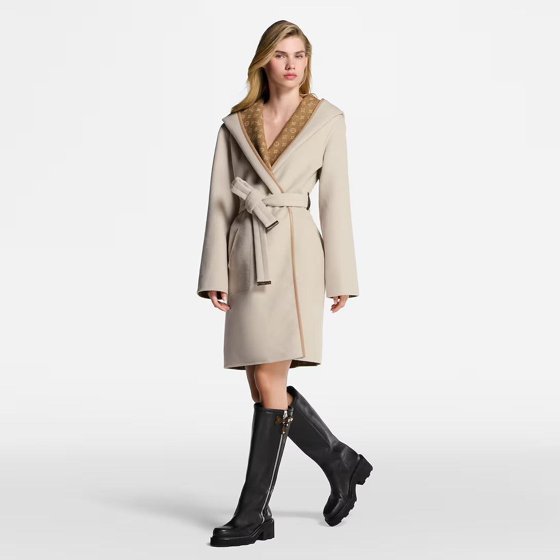 Reversible Signature Hooded Wrap Coat