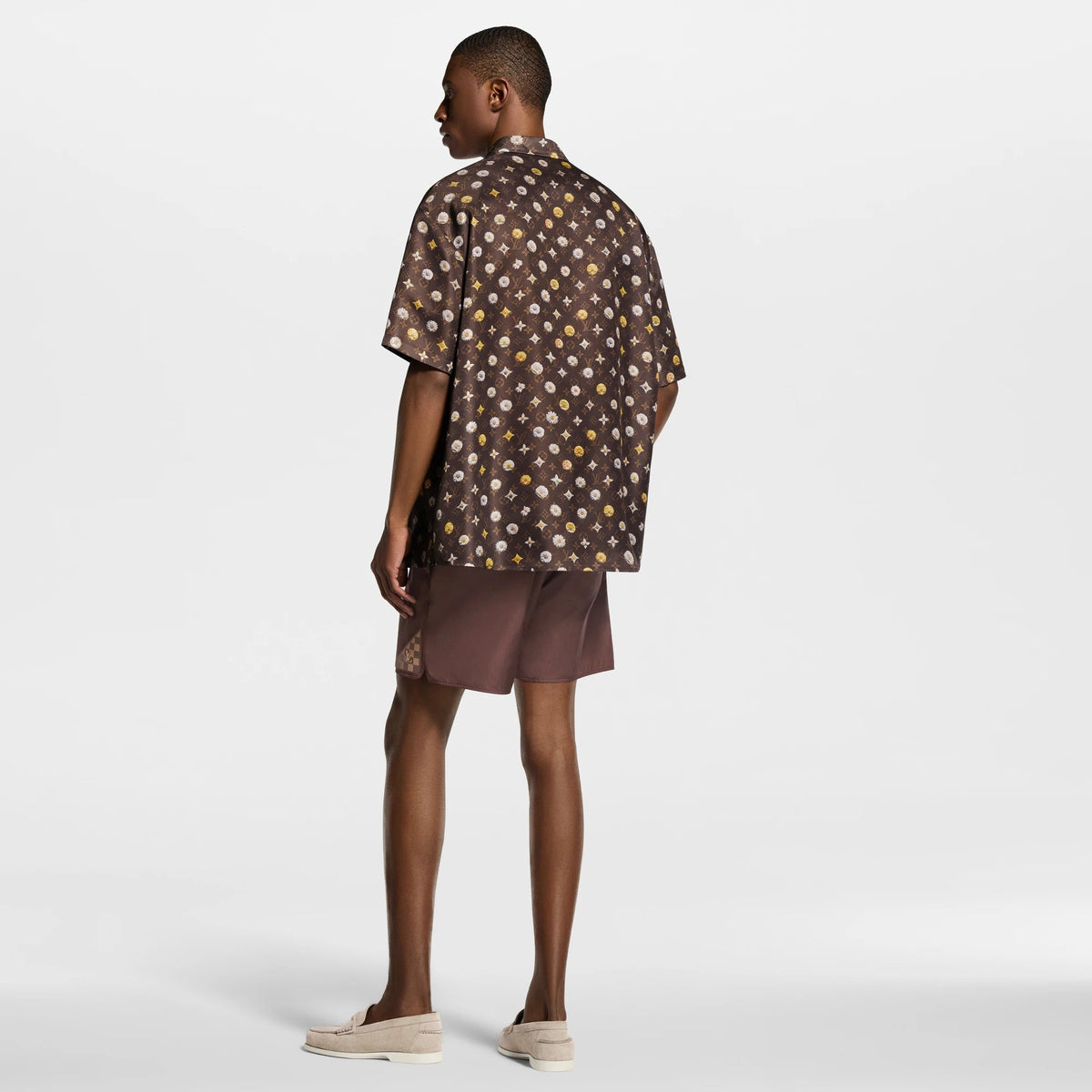 Monogram Printed Short-Sleeved Silk Shirt