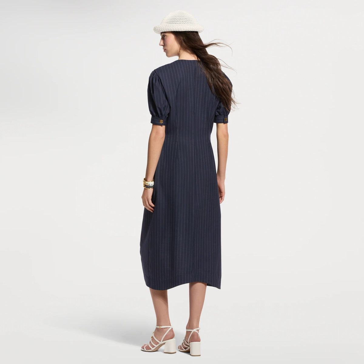 Contrast Bib Pinstriped Dress