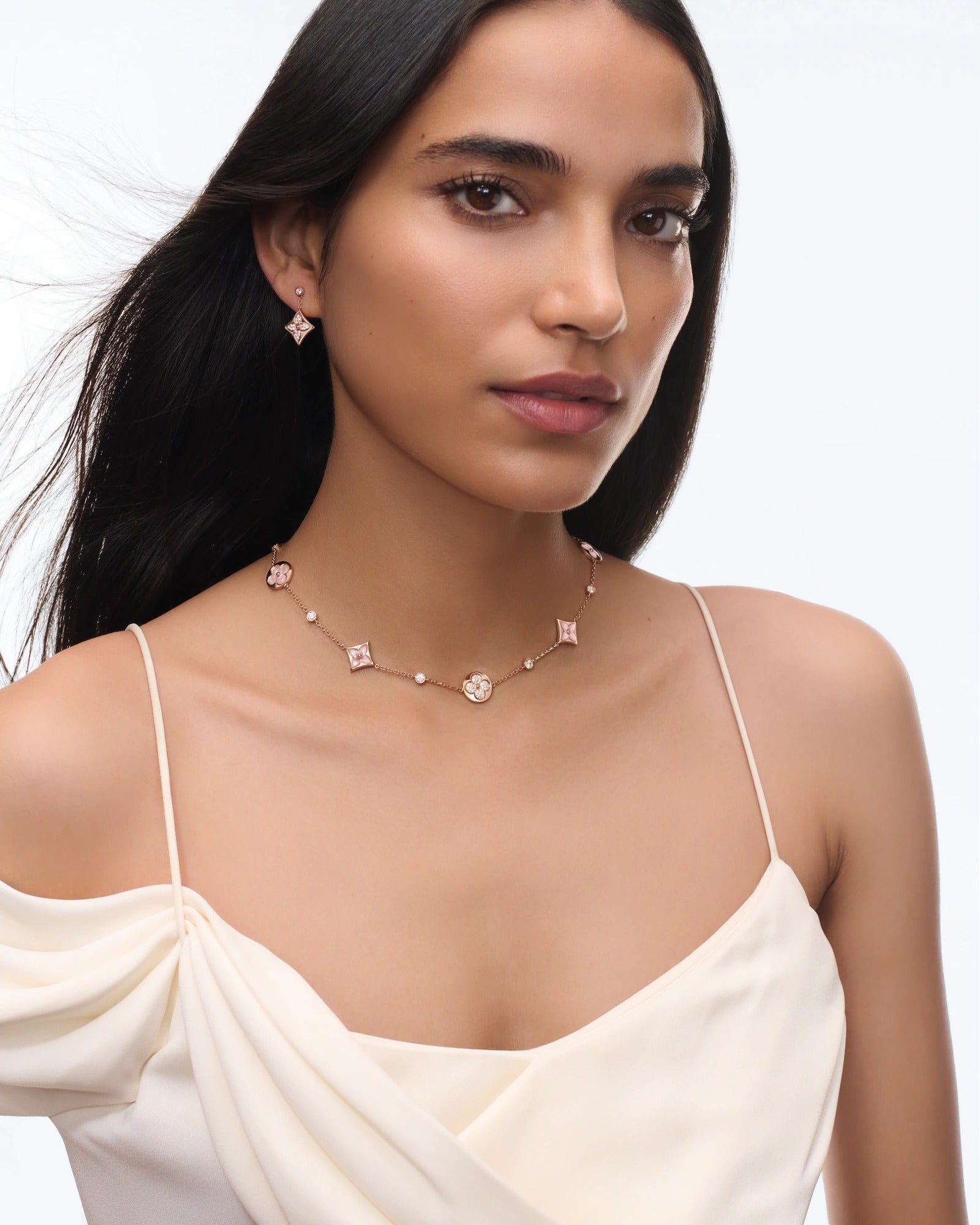 Color Blossom BB Multi-Motif Short Necklace, Pink Gold, Pink Mother-of-Pearl and Diamonds