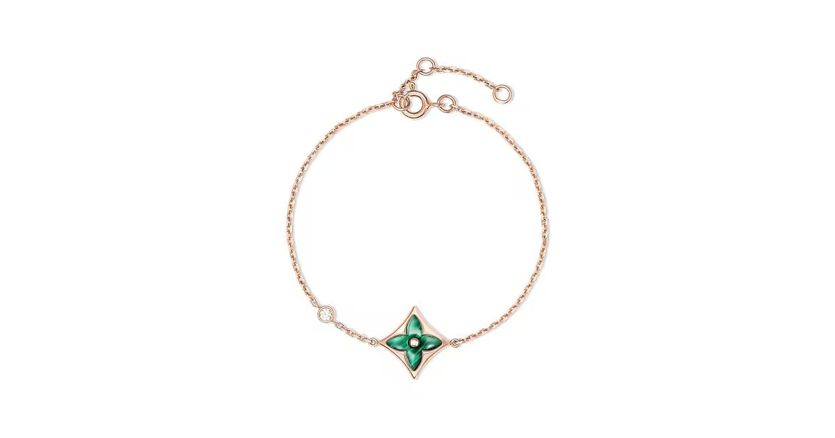 Color Blossom BB Star Bracelet, Pink Gold, Malachite and Diamond