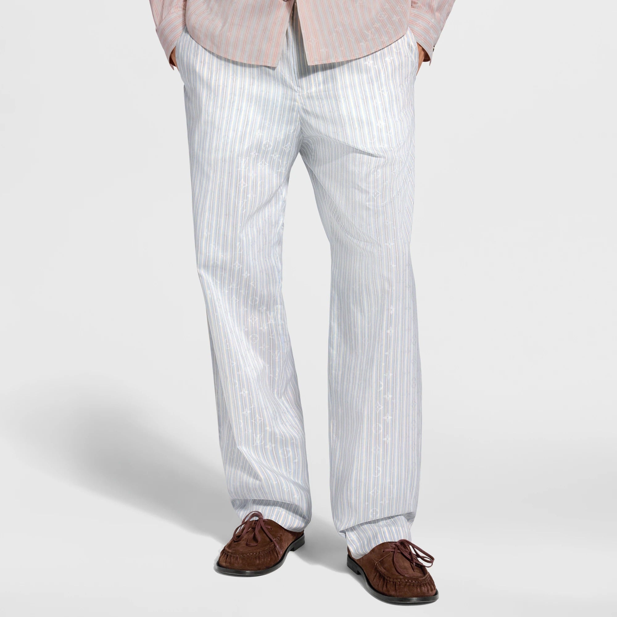 Monogram Striped Casual Drawstring Pants