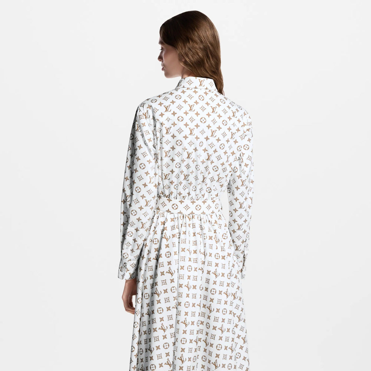 Woven Monogram Print Shirt Dress