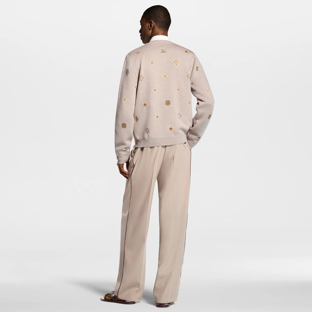Collarless Jacquard Cardigan