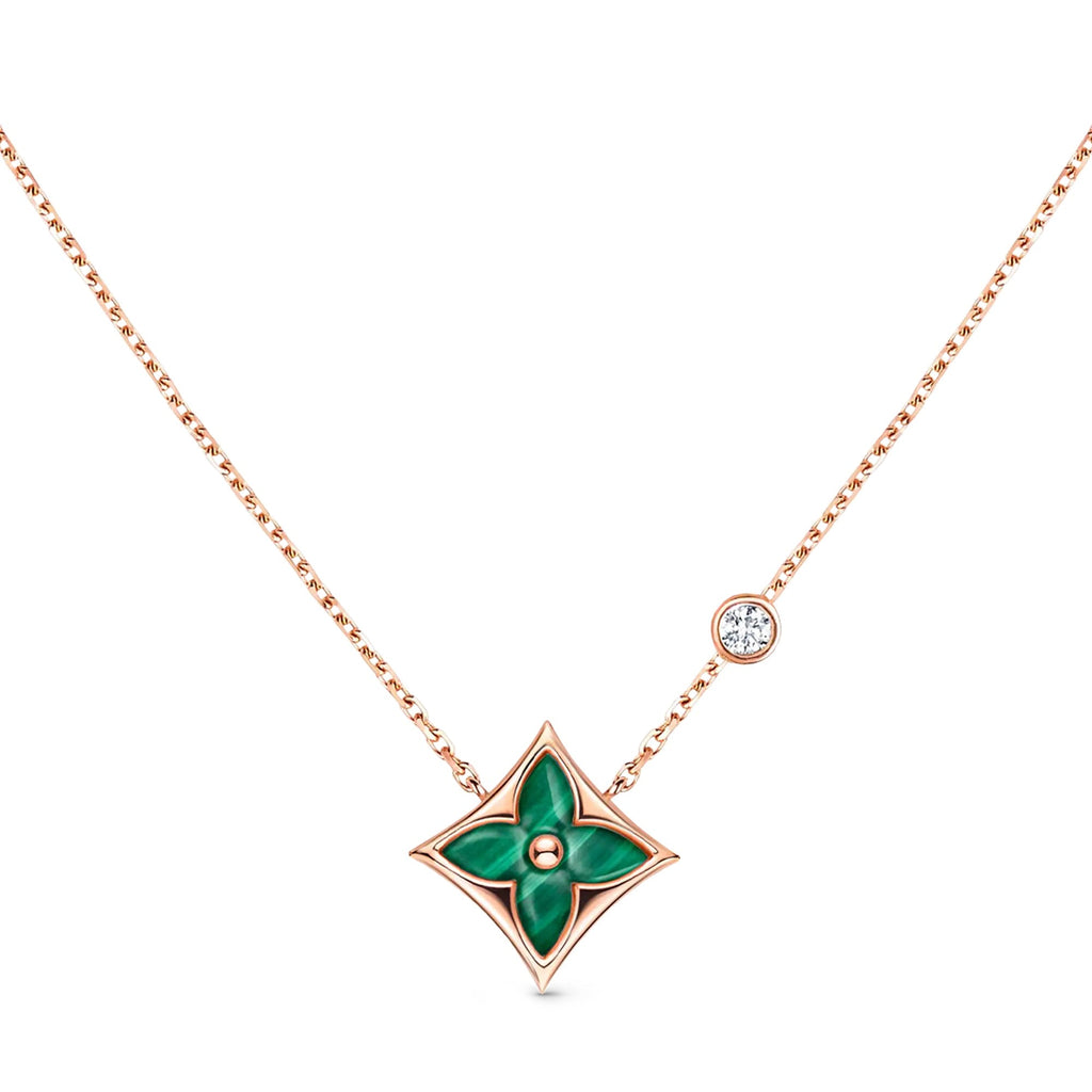 Color Blossom BB Star Pendant, Pink Gold, Malachite and Diamond