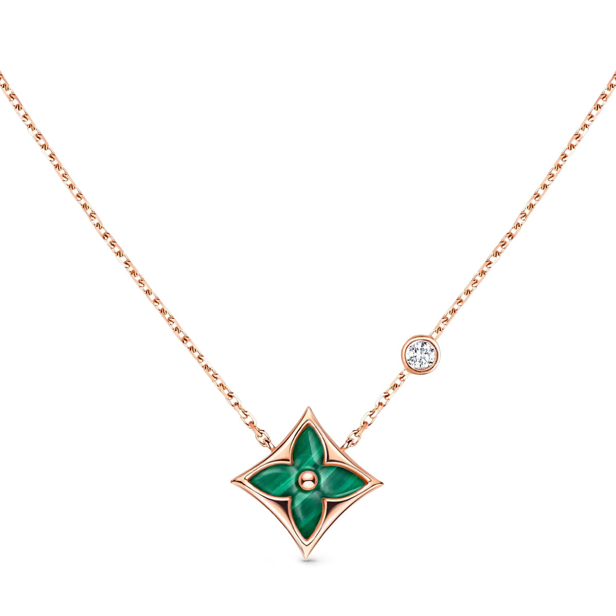 Color Blossom BB Star Pendant, Pink Gold, Malachite and Diamond