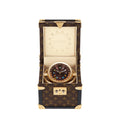 Trunk Table Clock, Quartz, 80mm, Brass, Monogram