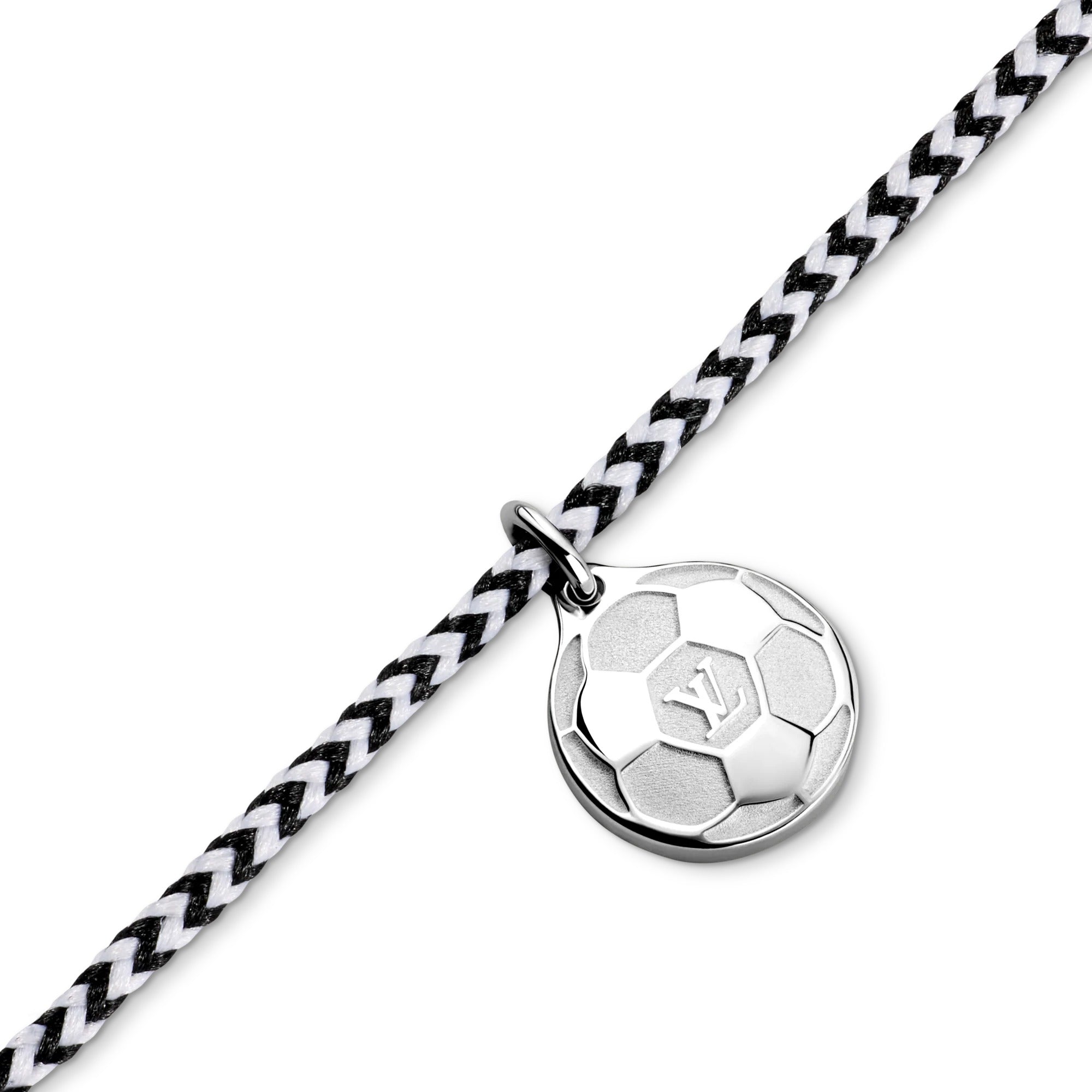 Silver Lockit Bracelet, Sterling Silver, Black and White Polyester Cord with Football Charm
