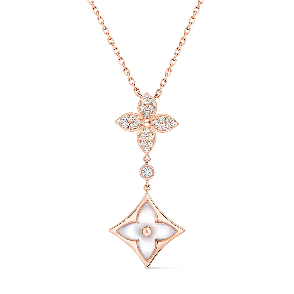 Color Blossom M Star Multi-Motif Pendant, Pink Gold, White Mother-of-Pearl and Diamonds