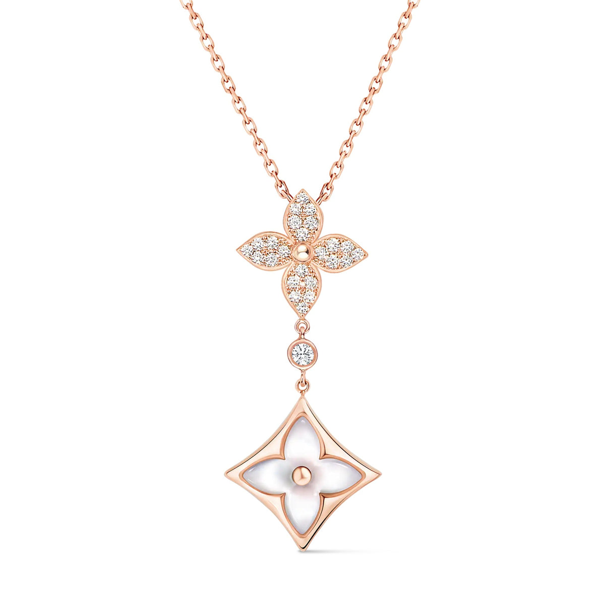 Color Blossom M Star Multi-Motif Pendant, Pink Gold, White Mother-of-Pearl and Diamonds