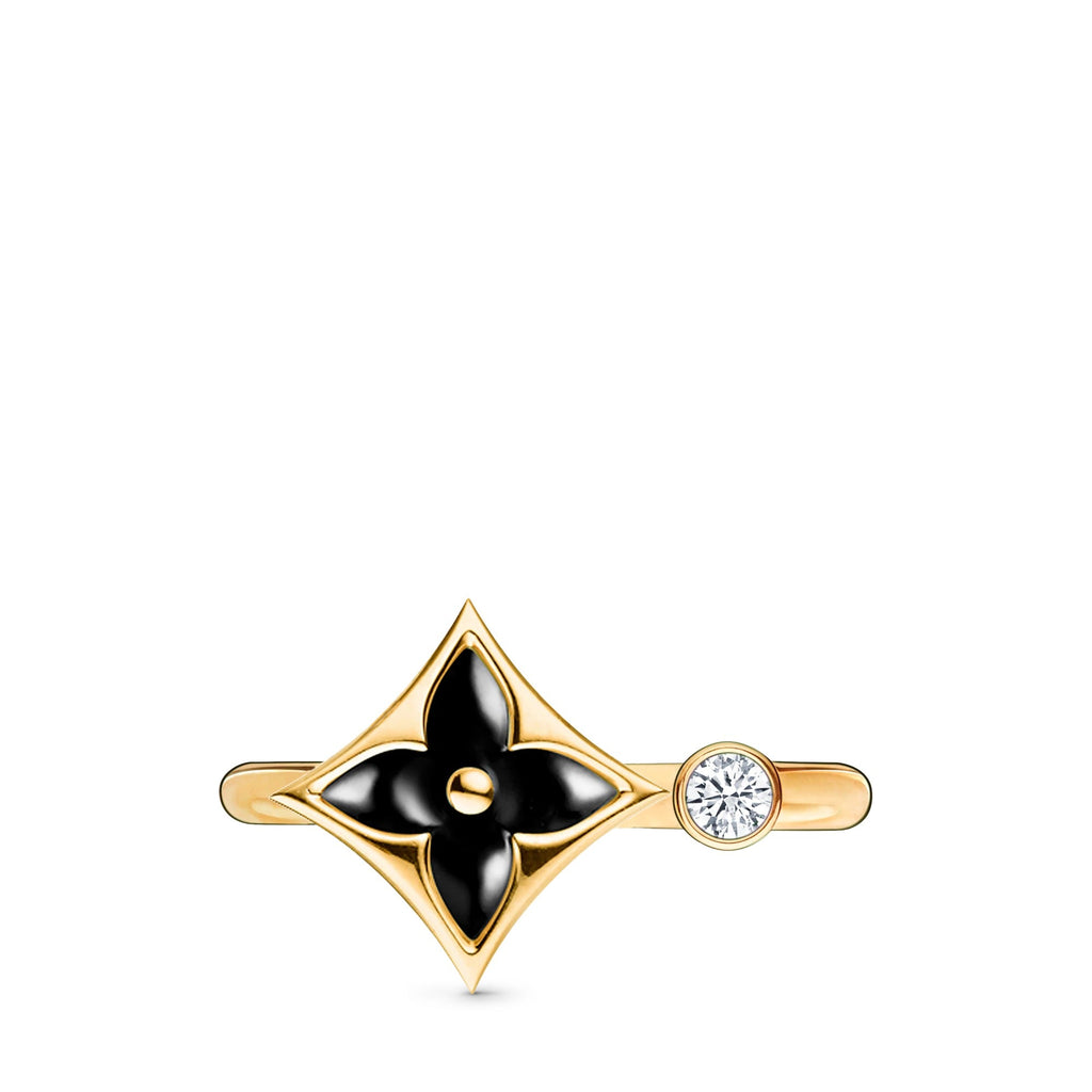 Color Blossom Mini Star Ring, Yellow Gold, Onyx and Diamond