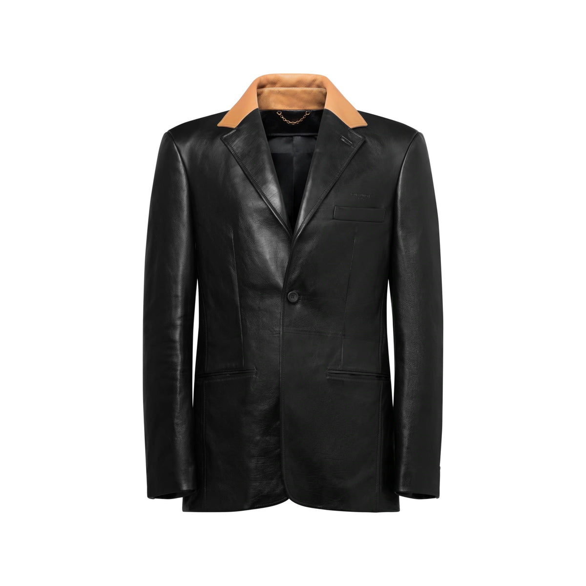 Tailored Leather Jacket With Contrasting Collar