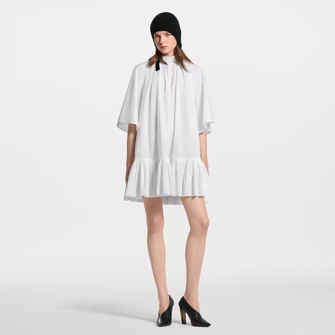 Pleat Detail Short-Sleeved Babydoll Dress
