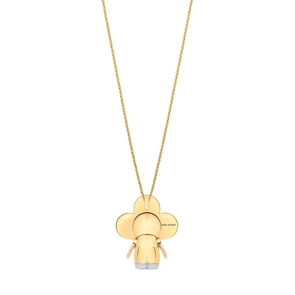 Vivienne pendant, 3 golds, black lacquer & diamonds