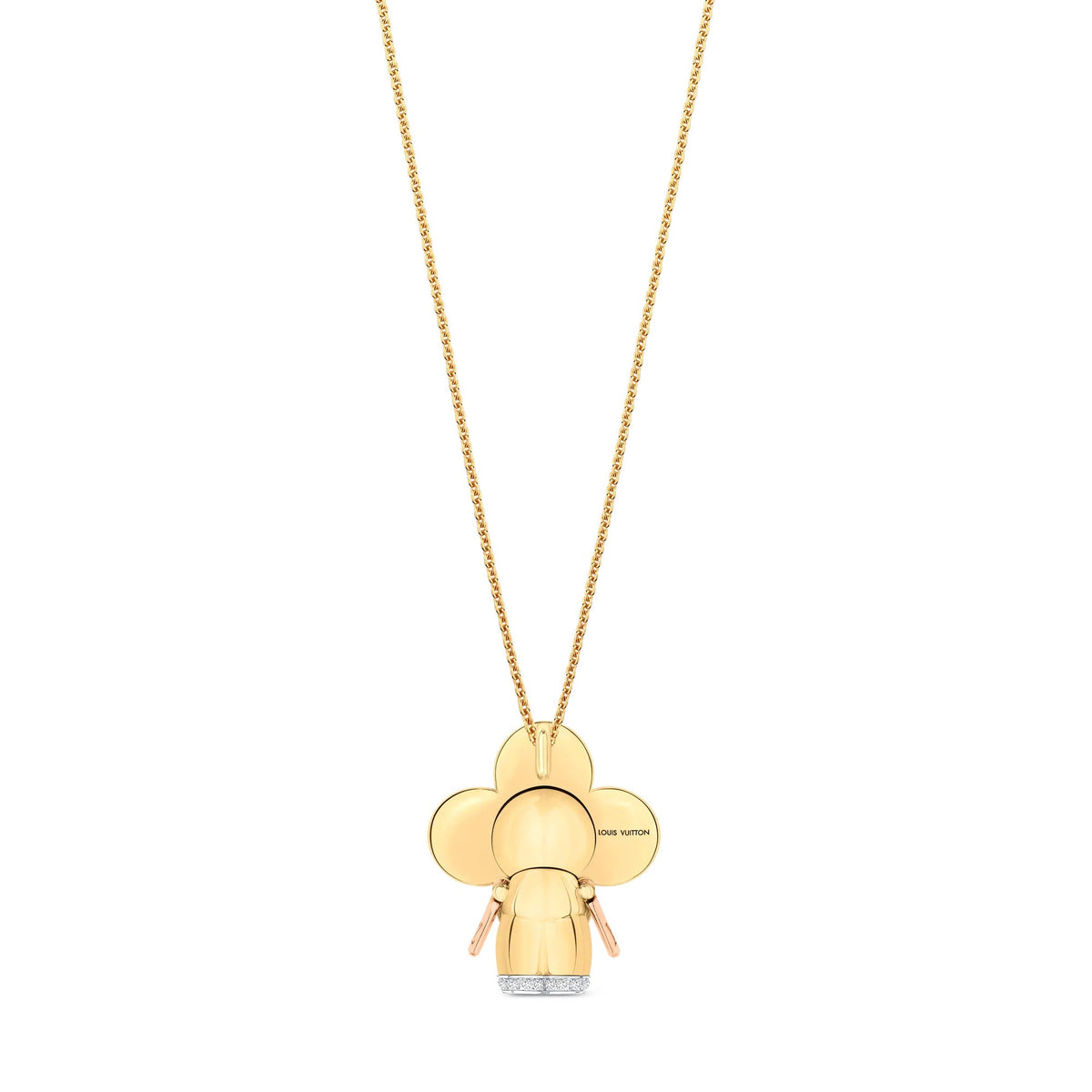 Vivienne pendant, 3 golds, black lacquer & diamonds