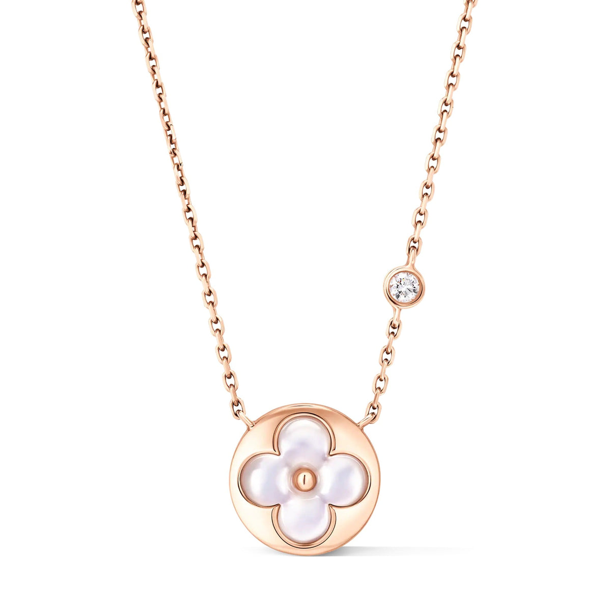 Color Blossom BB Sun Pendant, Pink Gold, White Mother-of-Pearl and Diamond