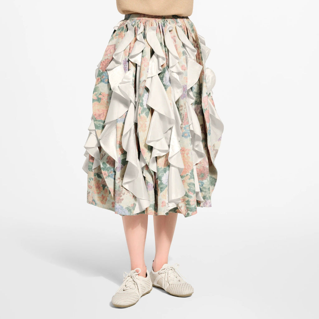 Ruffle Insert Floral Canvas Skirt