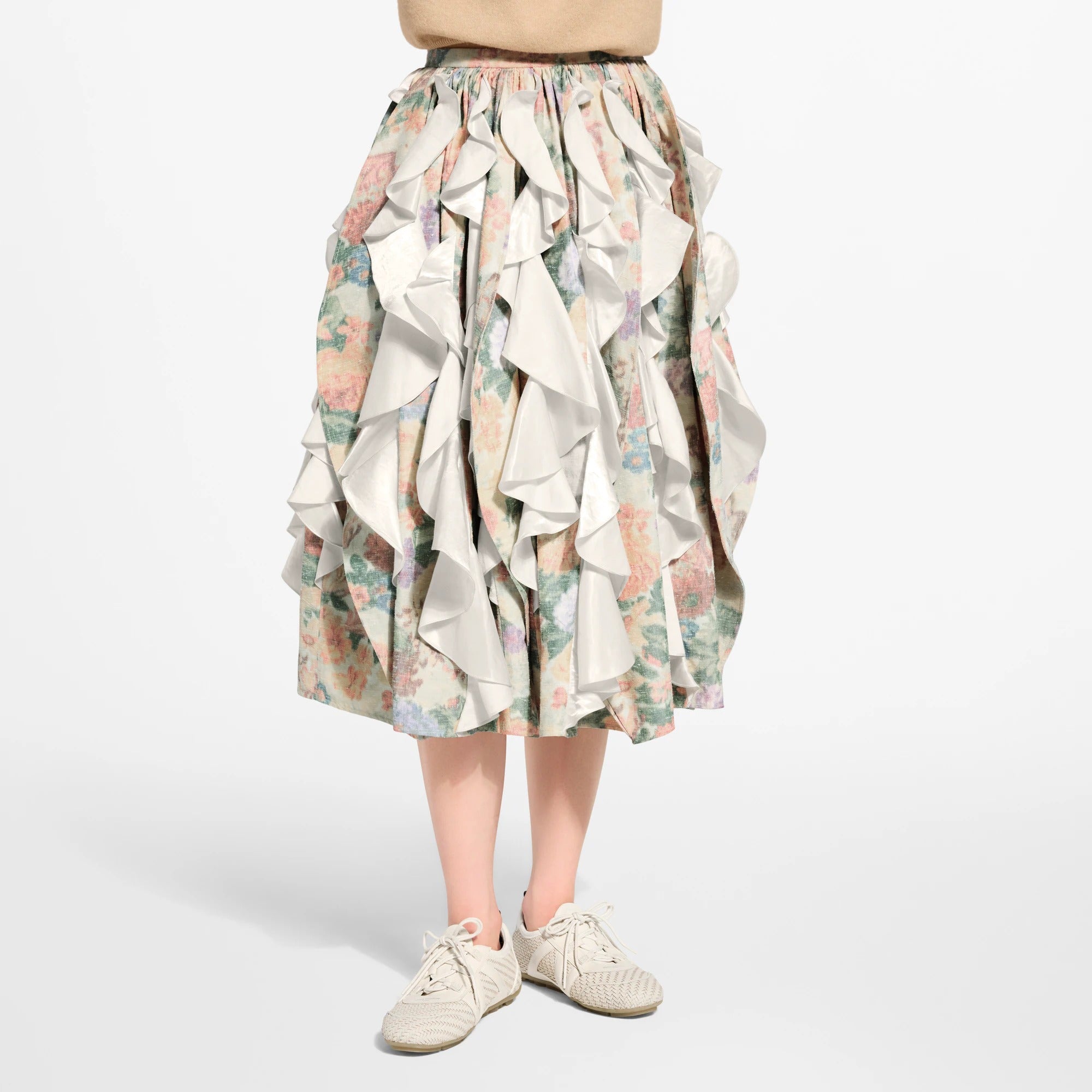 Ruffle Insert Floral Canvas Skirt