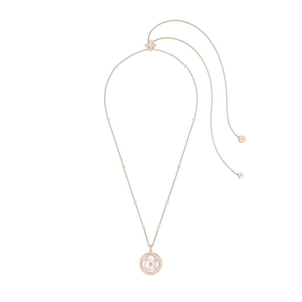 Color Blossom XL Sun Pendant, Pink Gold, White Mother-of-Pearl and Diamonds