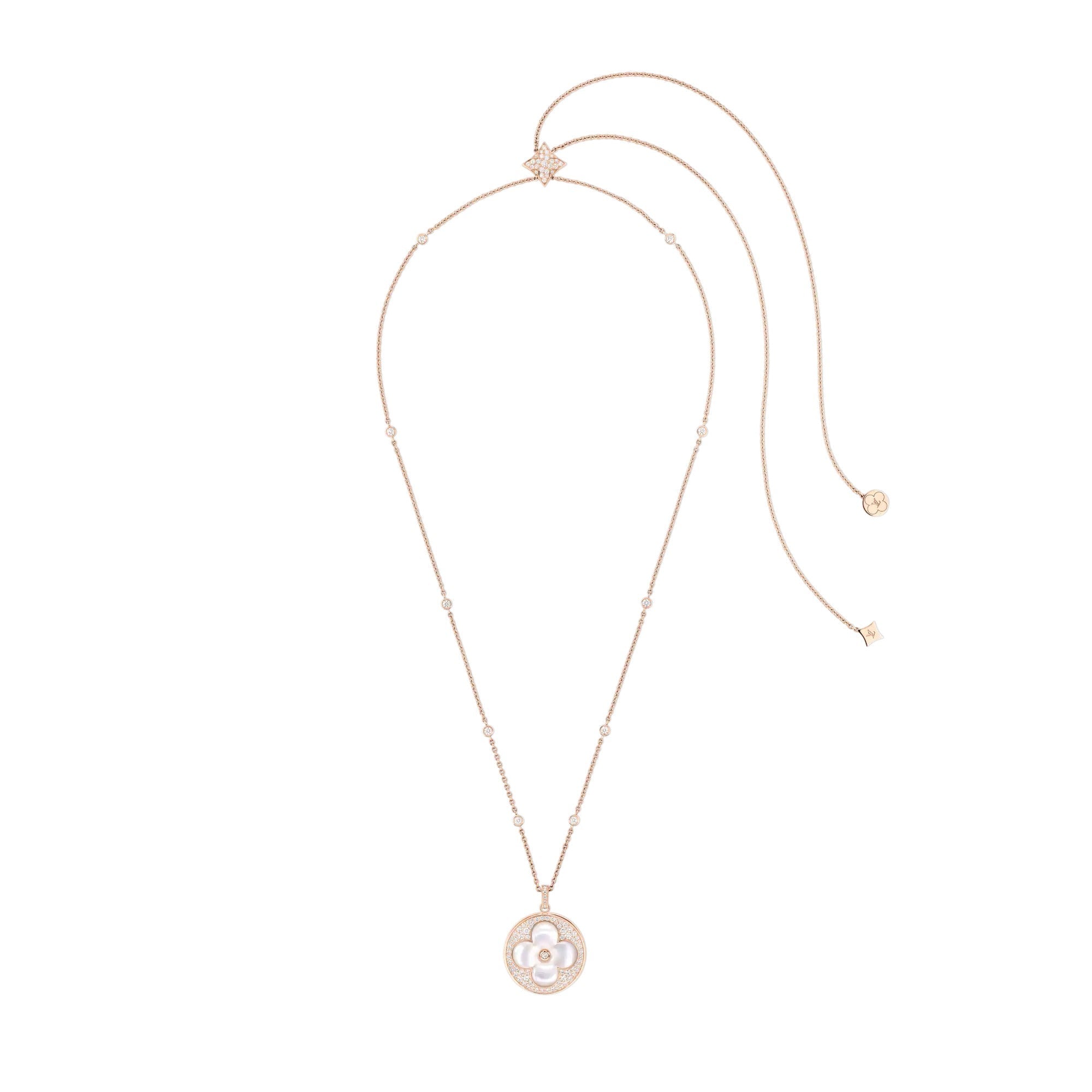 Color Blossom XL Sun Pendant, Pink Gold, White Mother-of-Pearl and Diamonds