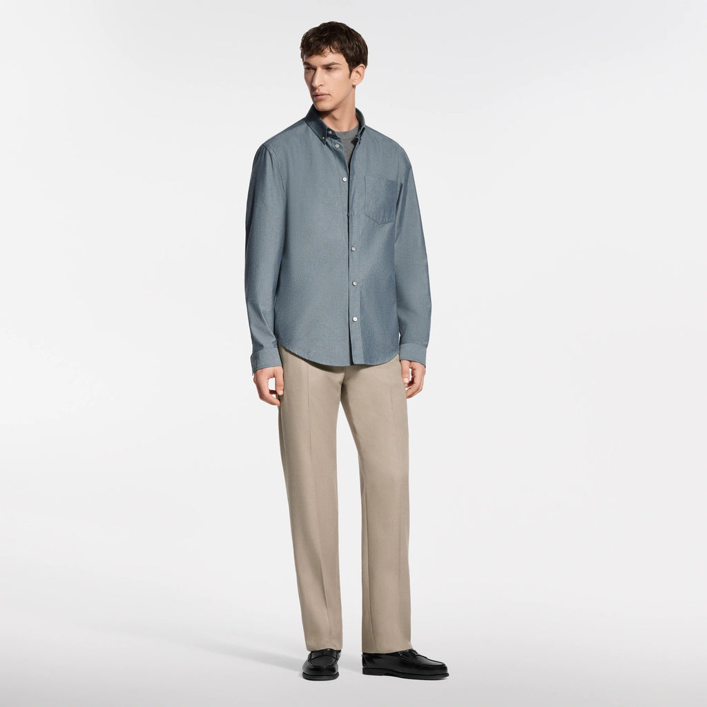 Cotton-Silk Chambray Long-Sleeved Shirt