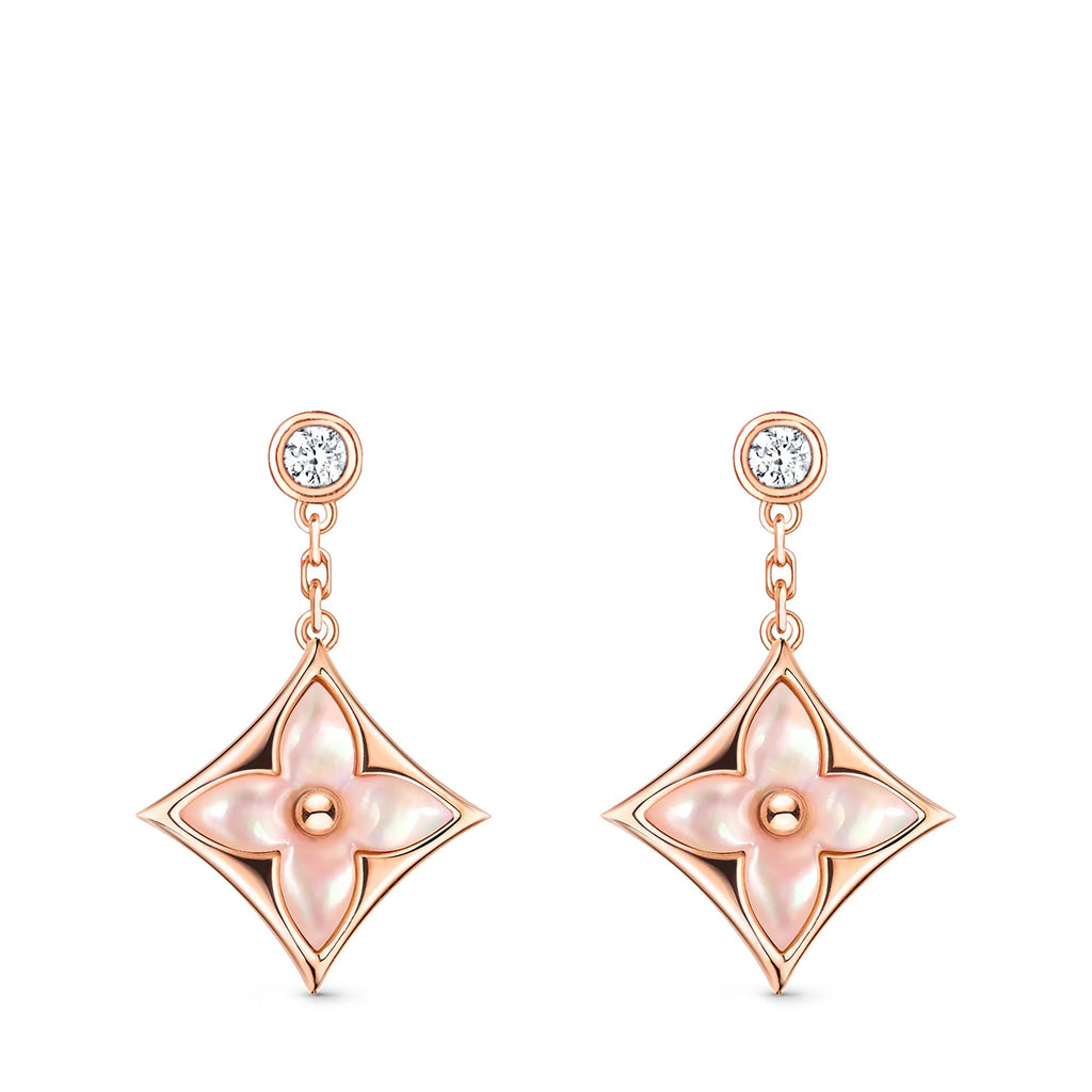 Color Blossom BB Star Earrings, Pink Gold, Pink Mother-of-Pearl and Diamonds