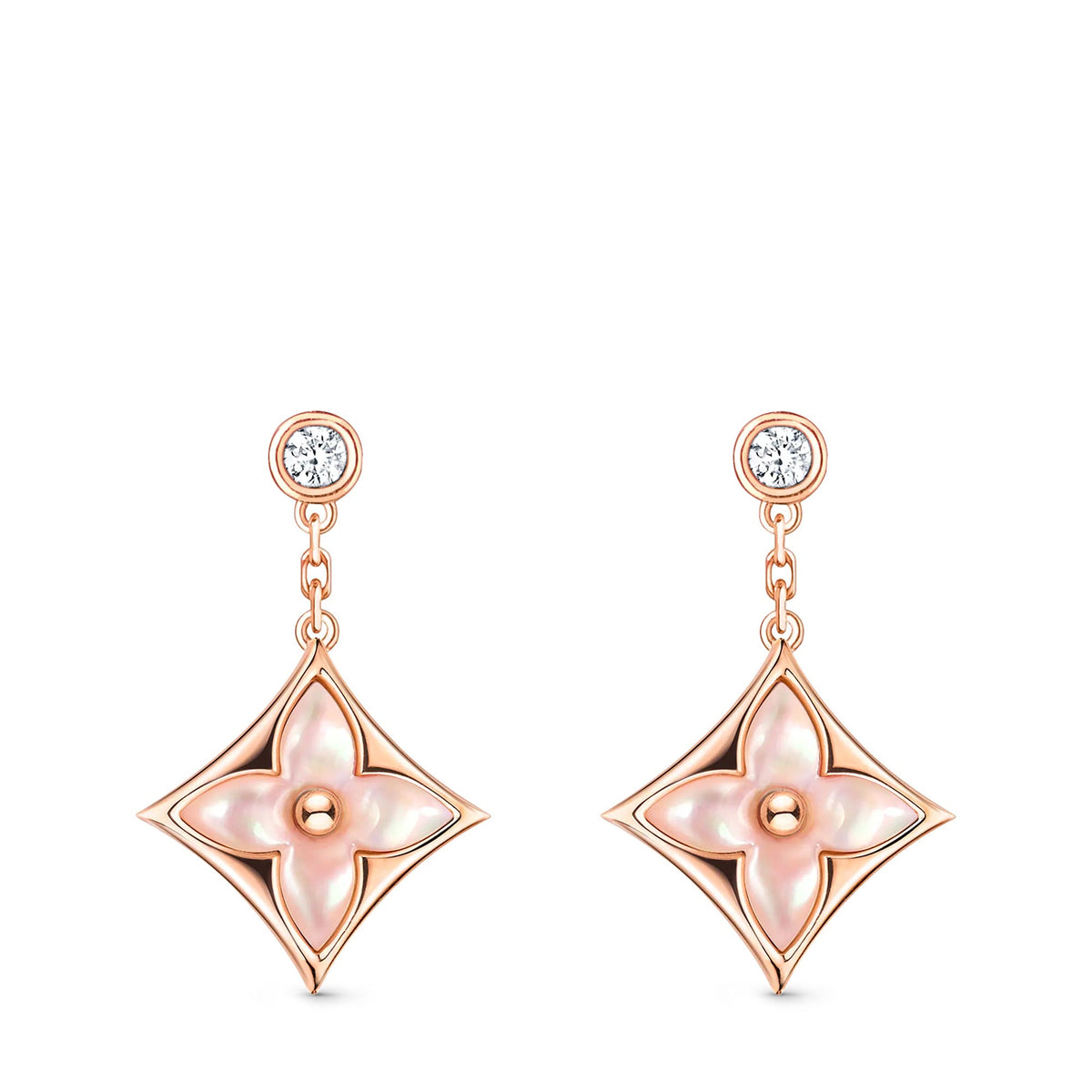 Color Blossom BB Star Earrings, Pink Gold, Pink Mother-of-Pearl and Diamonds