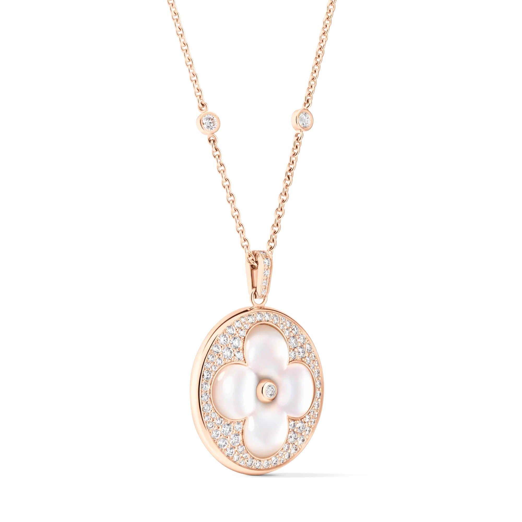 Color Blossom XL Sun Pendant, Pink Gold, White Mother-of-Pearl and Diamonds