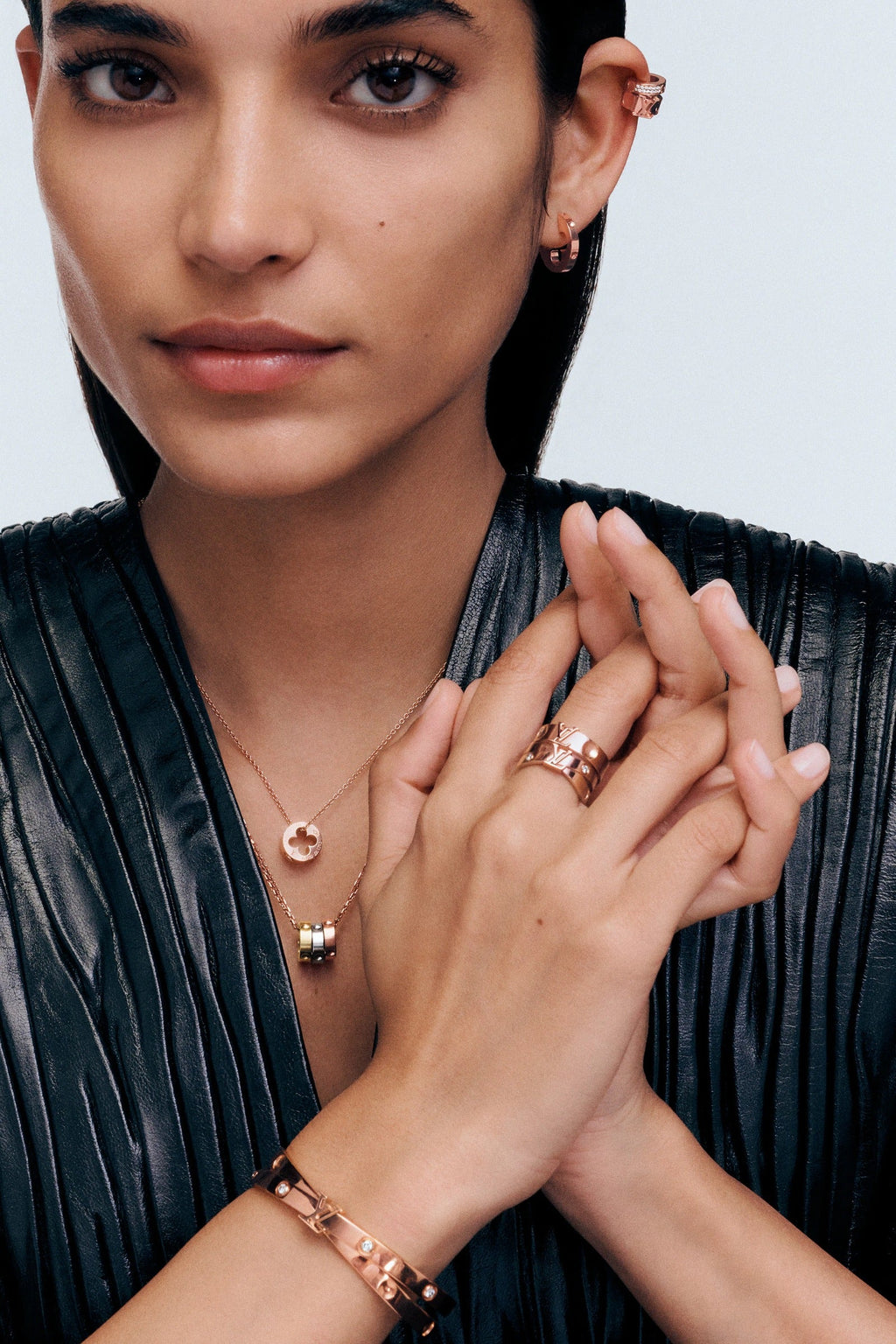 Empreinte Double Ring, Pink Gold and Diamonds