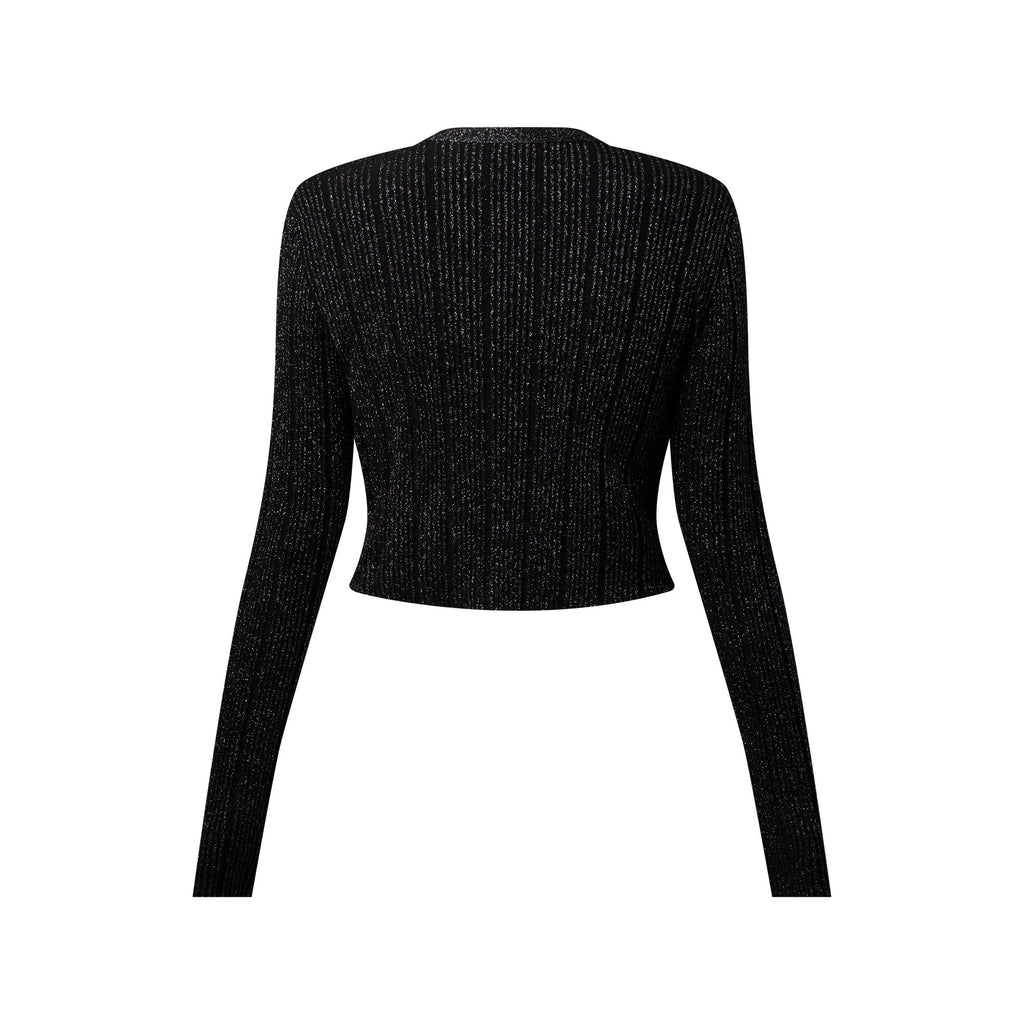 Cropped Rib-Knit Lurex Cardigan