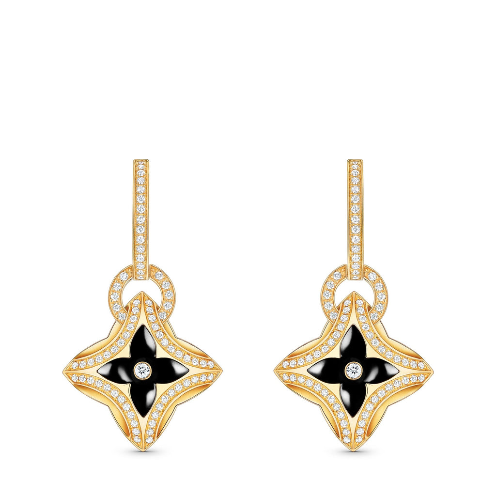 Ever Blossom Earrings, Yellow Gold, Onyx & Diamonds