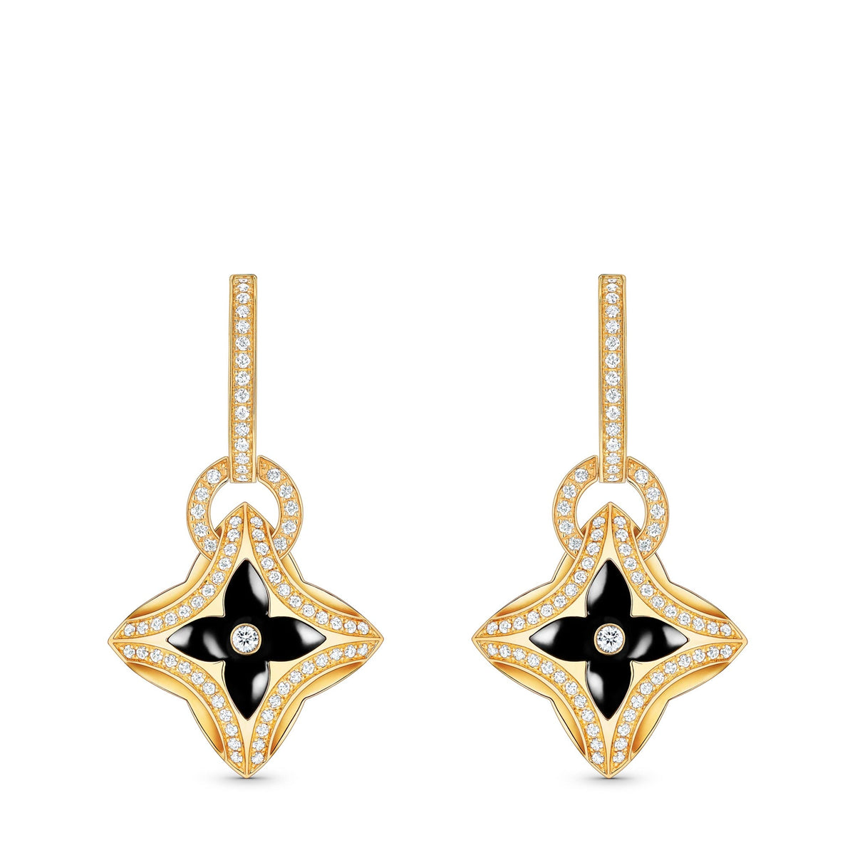 Ever Blossom Earrings, Yellow Gold, Onyx & Diamonds