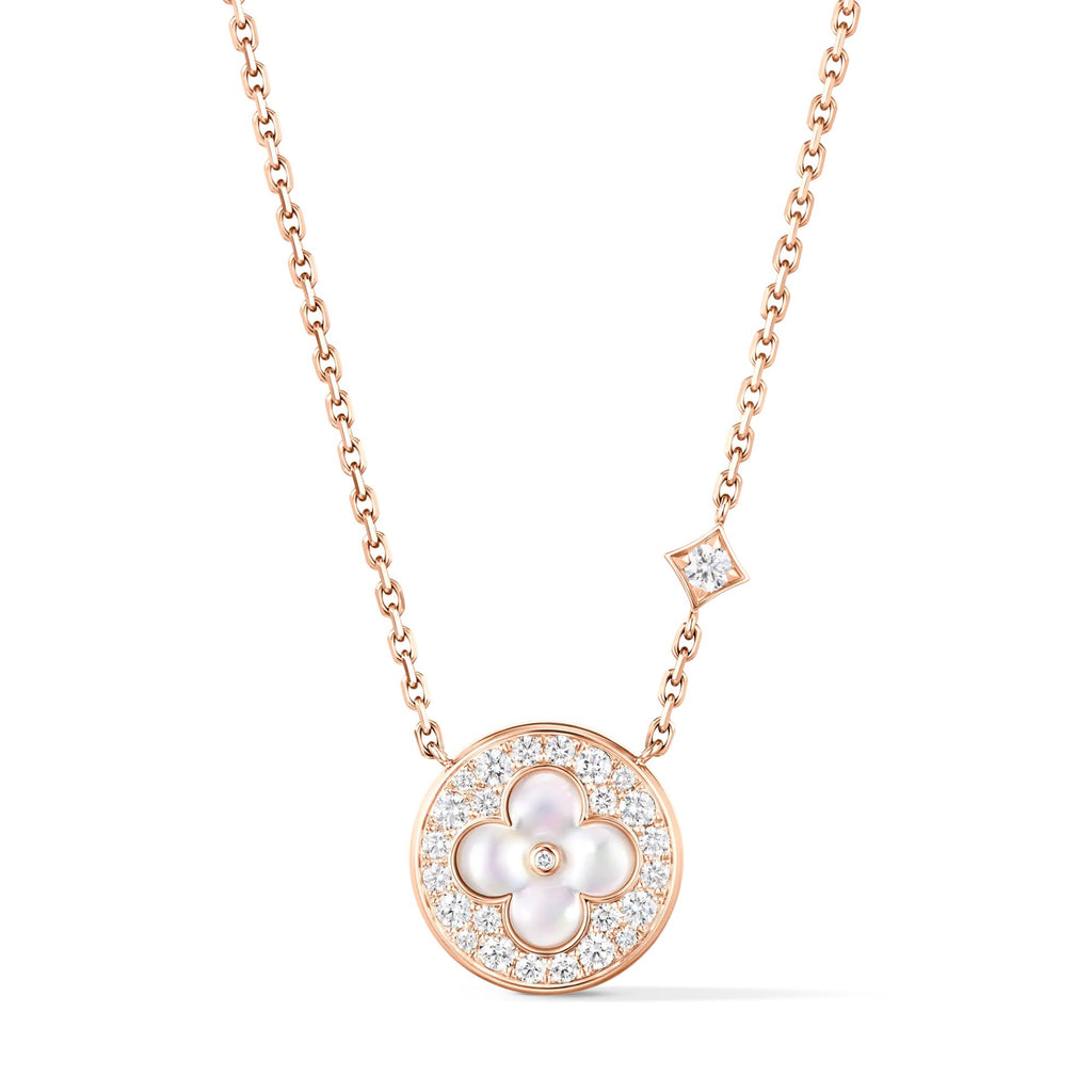 Color Blossom M Sun Pendant, Pink Gold, White Mother-of-Pearl and Diamonds