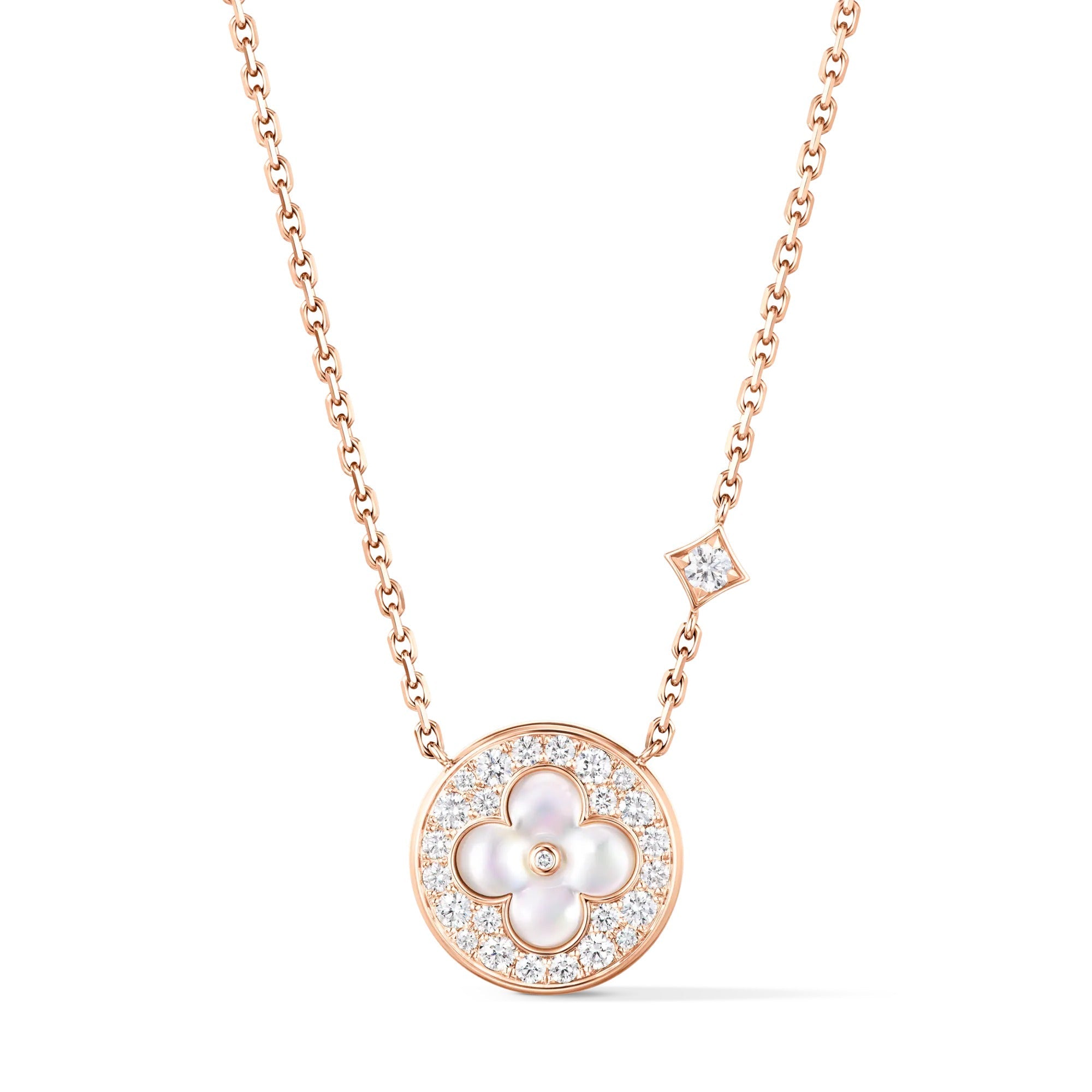 Color Blossom M Sun Pendant, Pink Gold, White Mother-of-Pearl and Diamonds