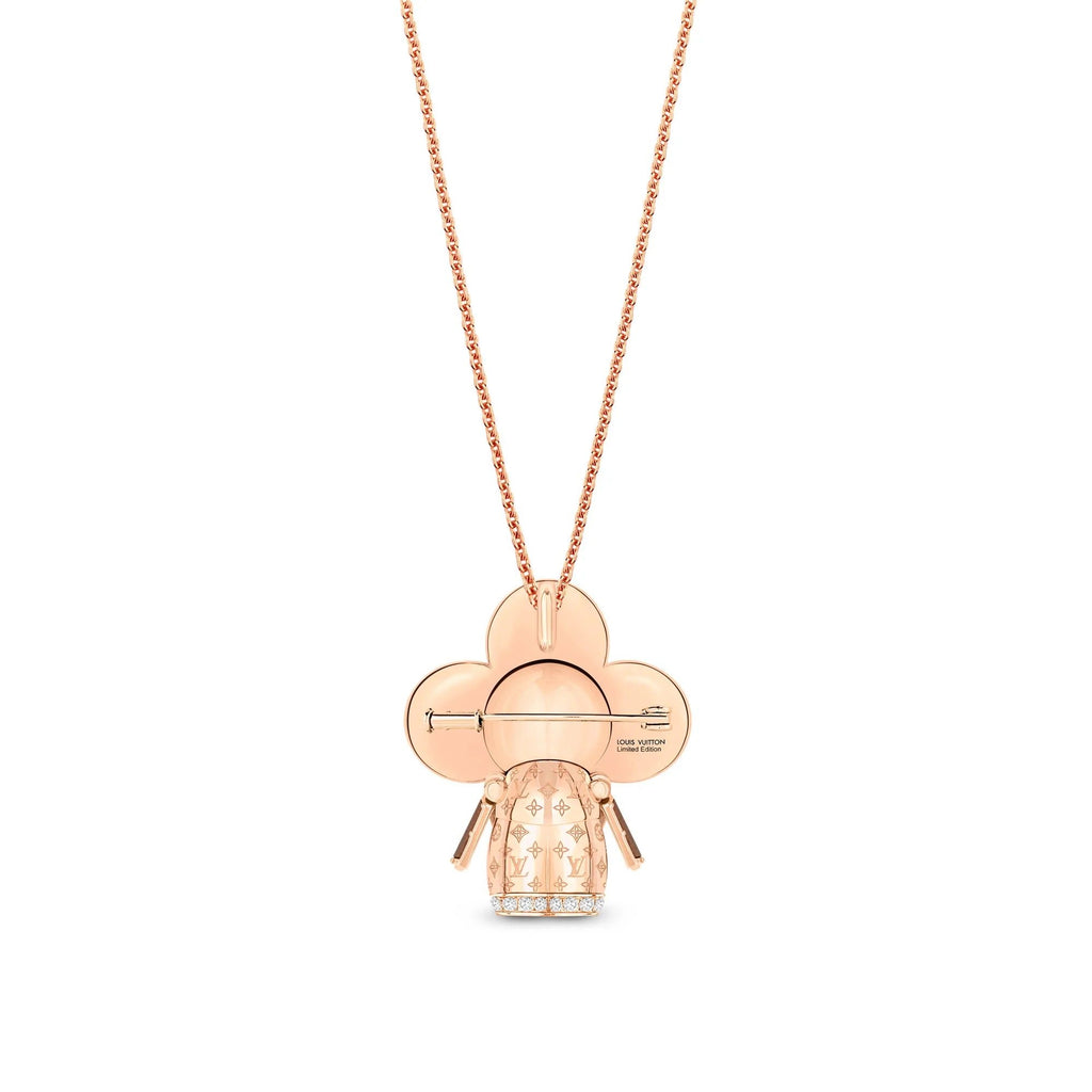 Vivienne Monogram Pendant, Pink Gold, Mother-Of-Pearl, Wood & Diamonds