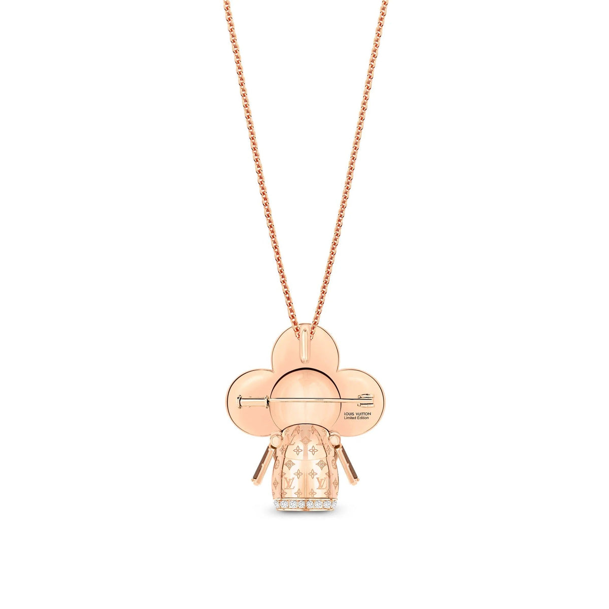 Vivienne Monogram Pendant, Pink Gold, Mother-Of-Pearl, Wood & Diamonds