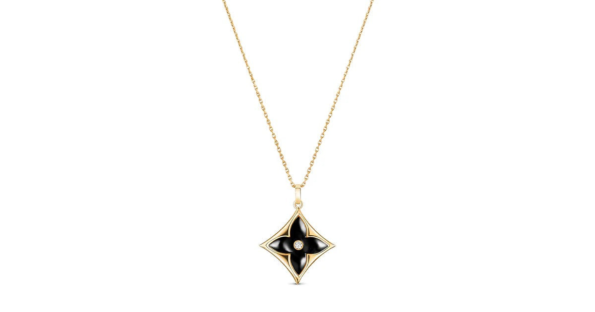 Color Blossom XL Star Medallion, Yellow Gold, Onyx and Diamond
